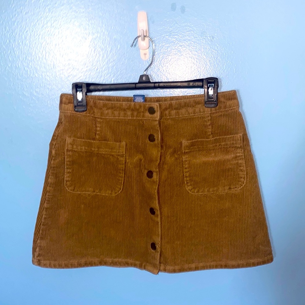 Mustard button up corduroy skirt